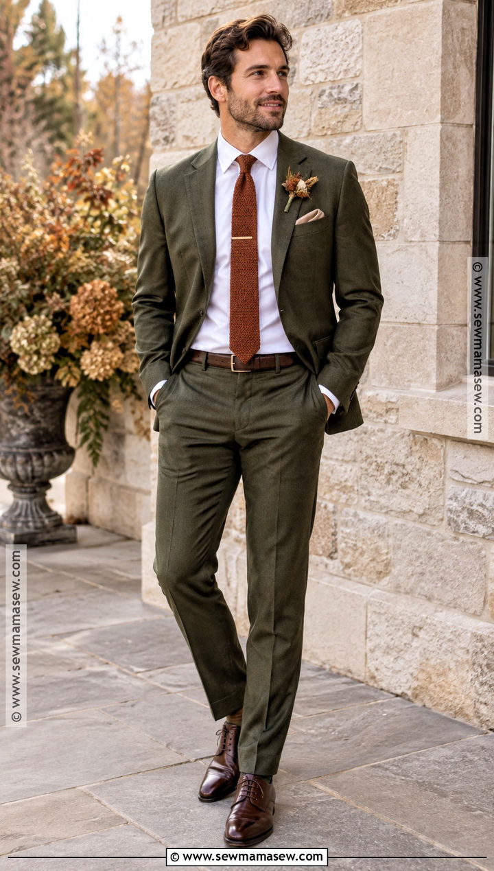 Olive Suit Groom Outfit - 15 groom outfit fall wedding ideas