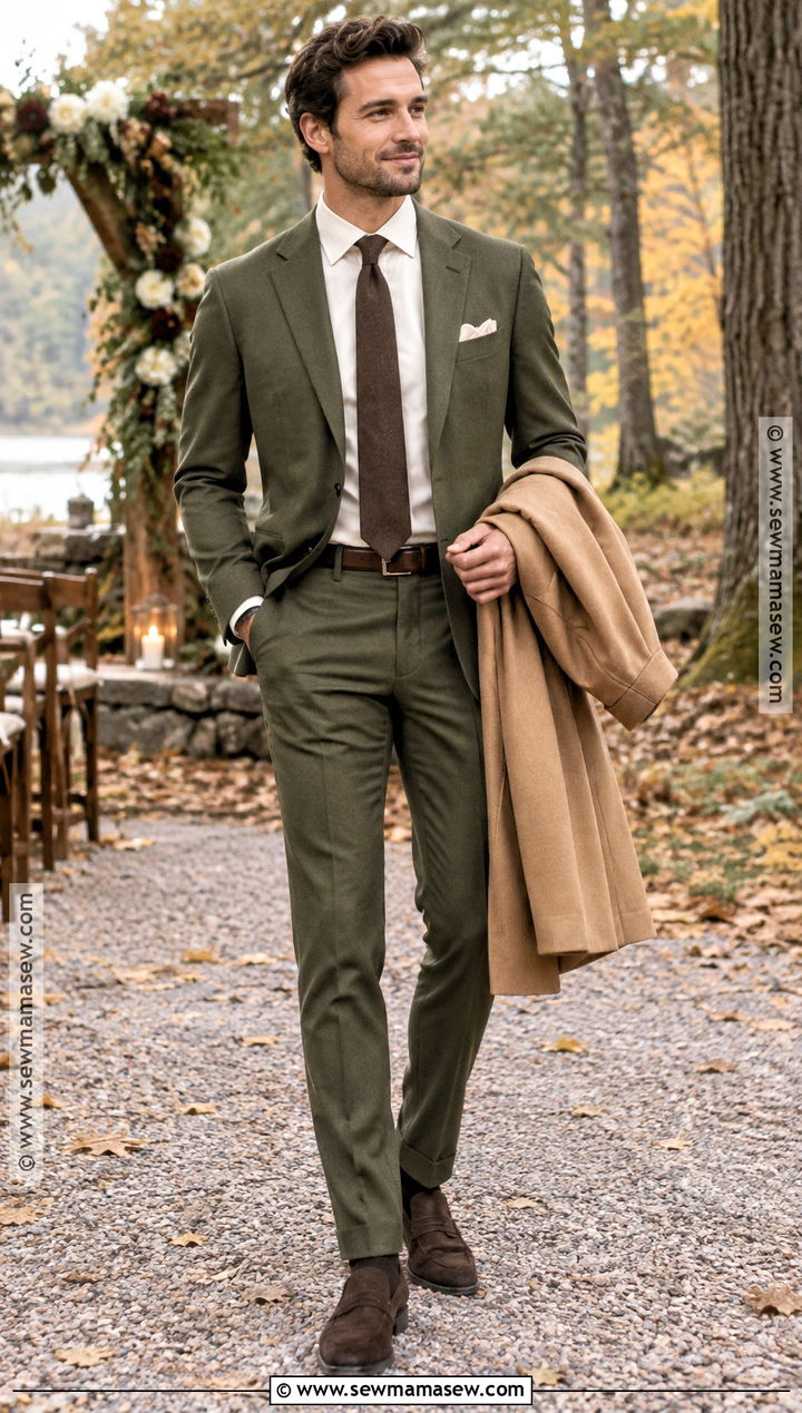 Olive Suit Outdoor Fall Wedding Attire - 20 fall wedding attire ideas for men