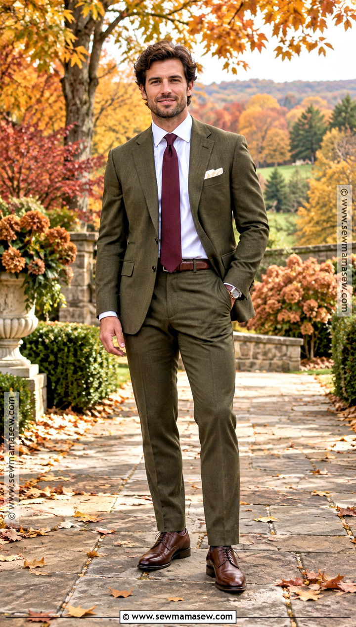 Olive Suit Outdoor Fall Wedding Attire - 15 Mens Wedding Attire Fall Ideas