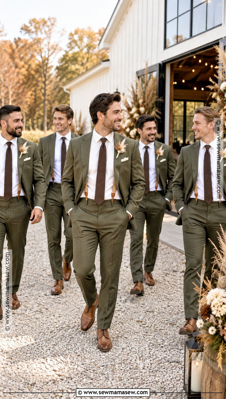 Olive Suit With Tan Suspenders - 15 fall groomsmen attire suspenders ideas