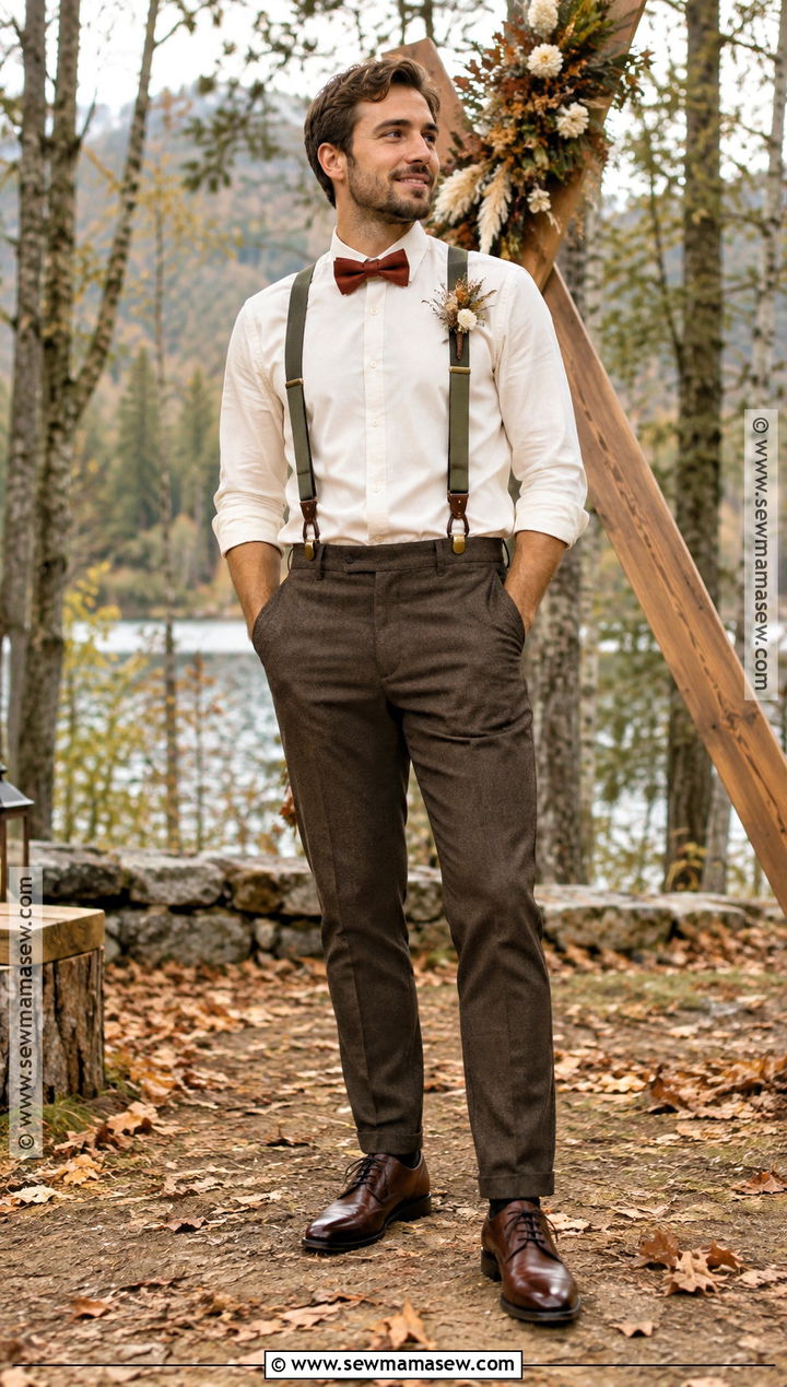 Olive Suspenders And Rust Bow Tie Outfit - 15 Fall Wedding Suspenders Bow Ties Ideas