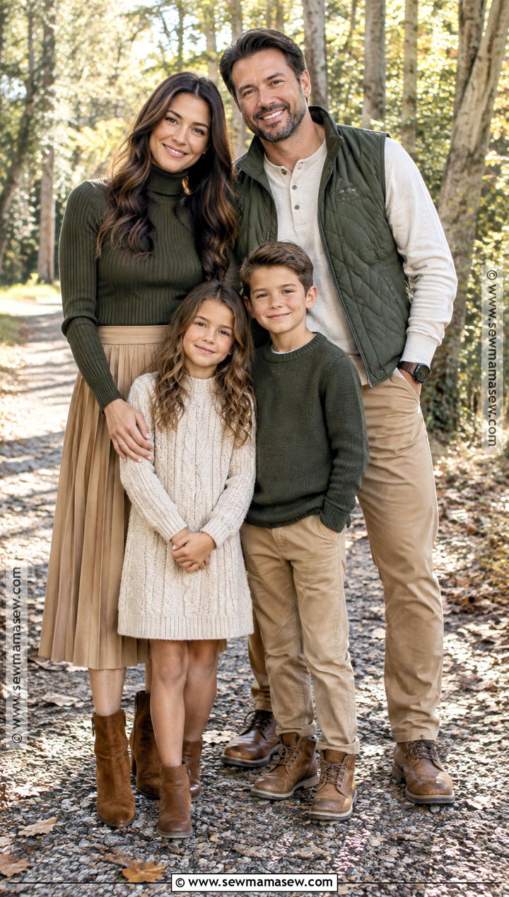Olive Sweater And Khaki Family Photo Outfit - 20 fall family pictures outfits green