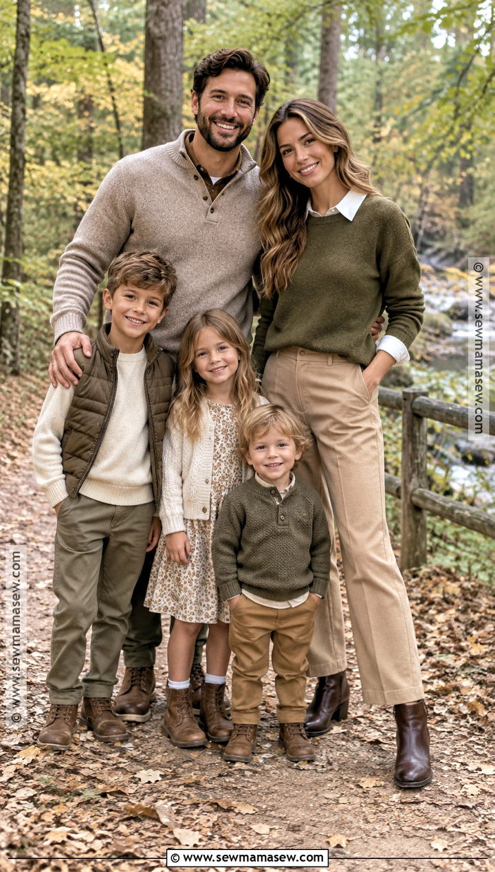 Olive Sweater And Tan Family Picture Outfit - 15 Neutral Fall Outfits For Family Pictures