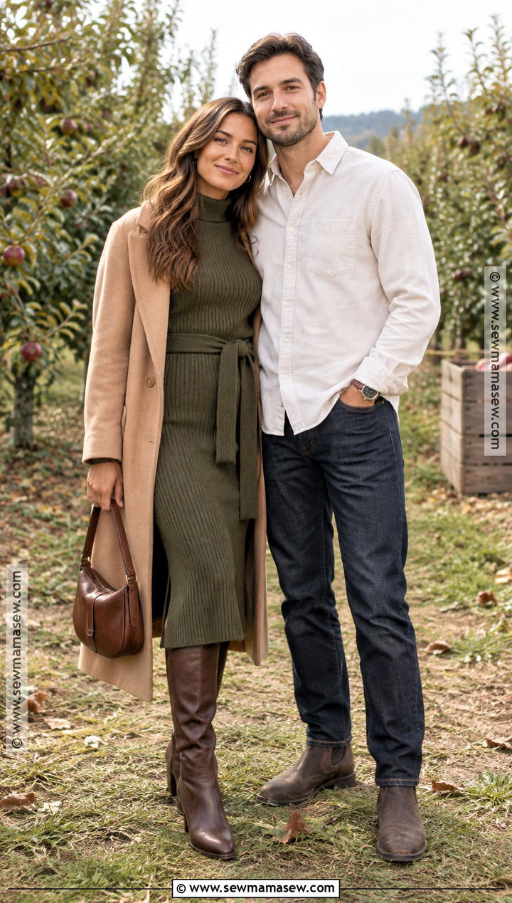 Olive Sweater Dress And Knee High Boots Engagement Outfit - 15 engagement pictures outfits fall
