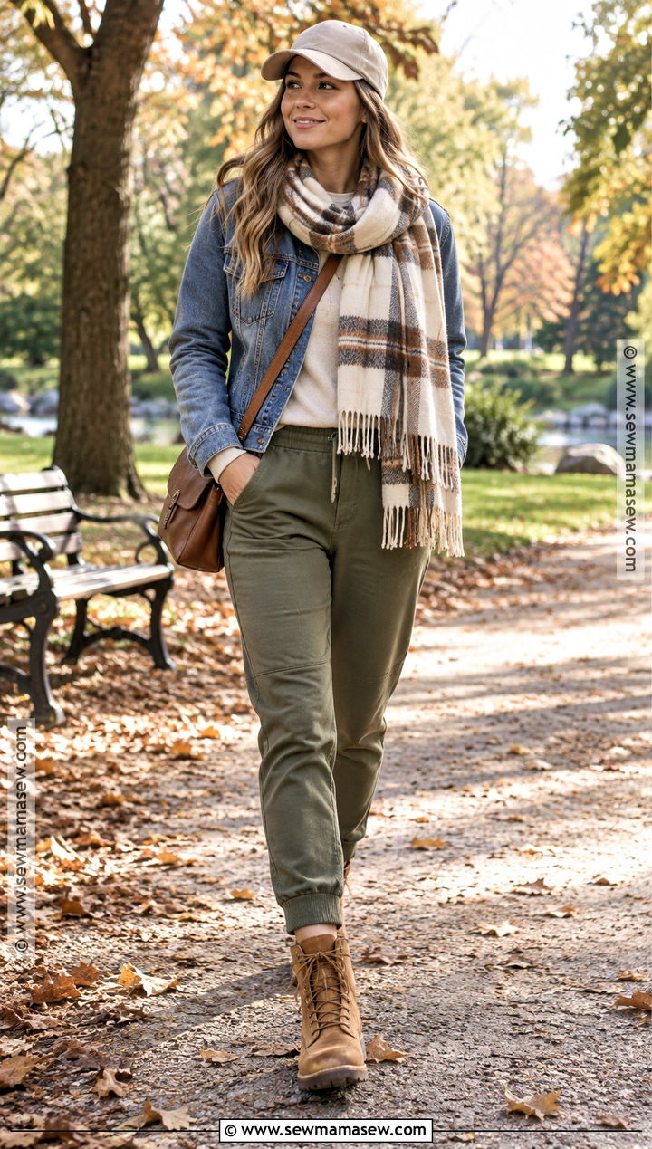 Olive Sweatpants With Denim Jacket - 15 autumn sweatpants ideas