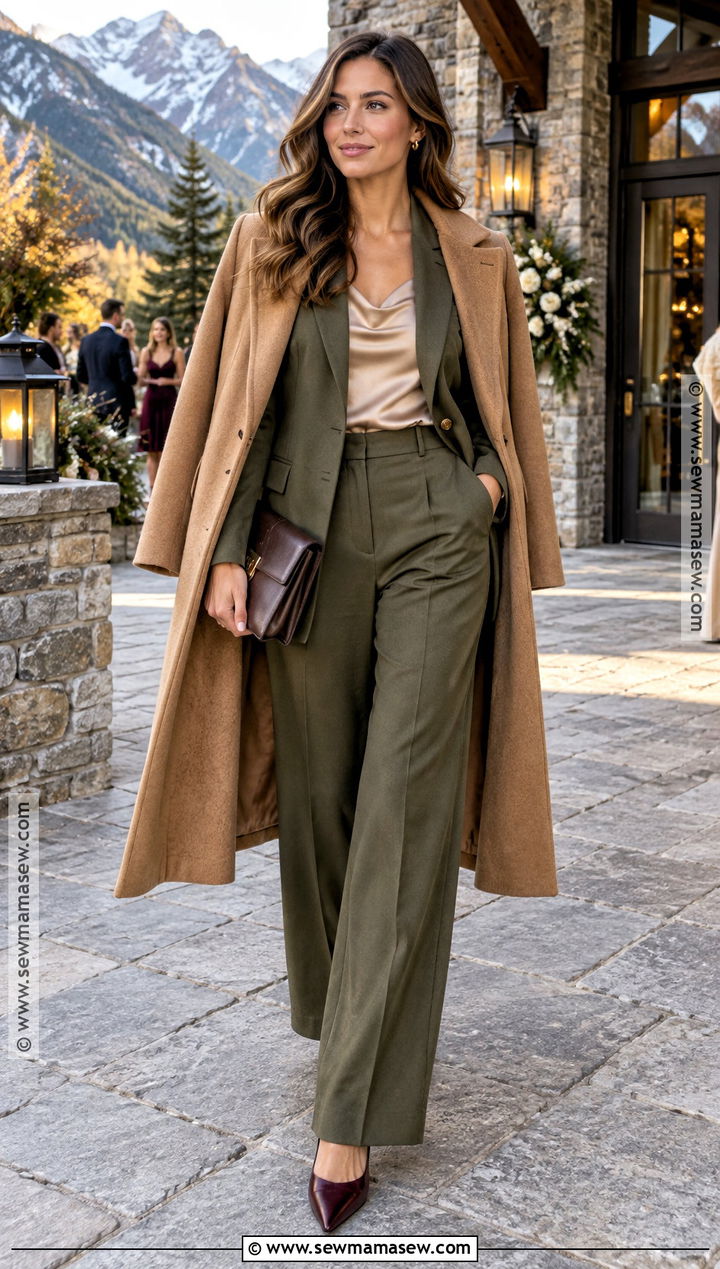 Olive Tailored Suit Fall Mountain Wedding Outfit - 15 fall mountain wedding guest outfit ideas