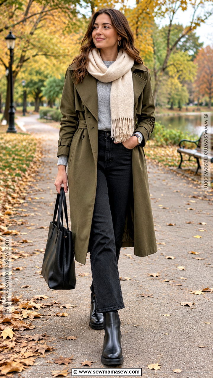 Olive Trench Coat With Black Jeans - 20 autumn trench coat ideas