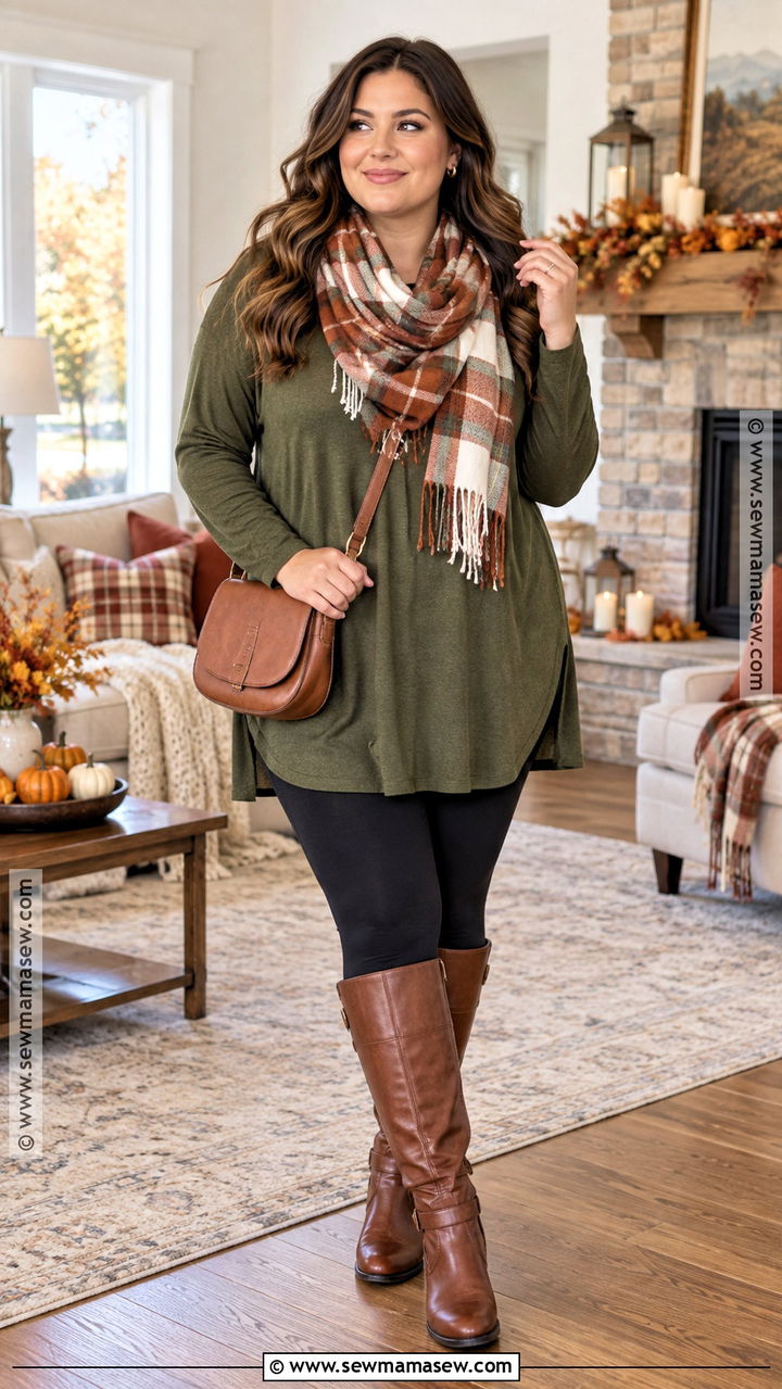 Olive Tunic Top With Black Leggings - 20 Thanksgiving Outfit With Leggings