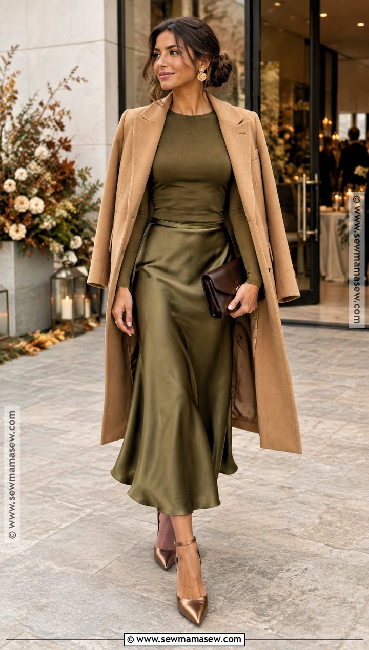 Olive Two Piece Wedding Guest Outfit - 15 autumn wedding outfit guest ideas