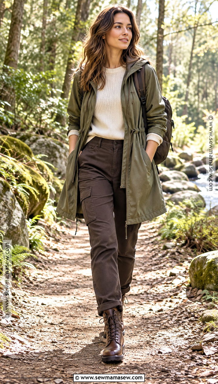 Olive Utility Coat Outfit With Cargo Pants - 25 autumn coat ideas