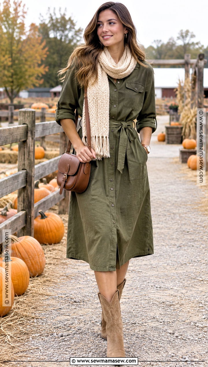Olive Utility Dress Pumpkin Patch Outfit - 20 pumpkin patch dress ideas