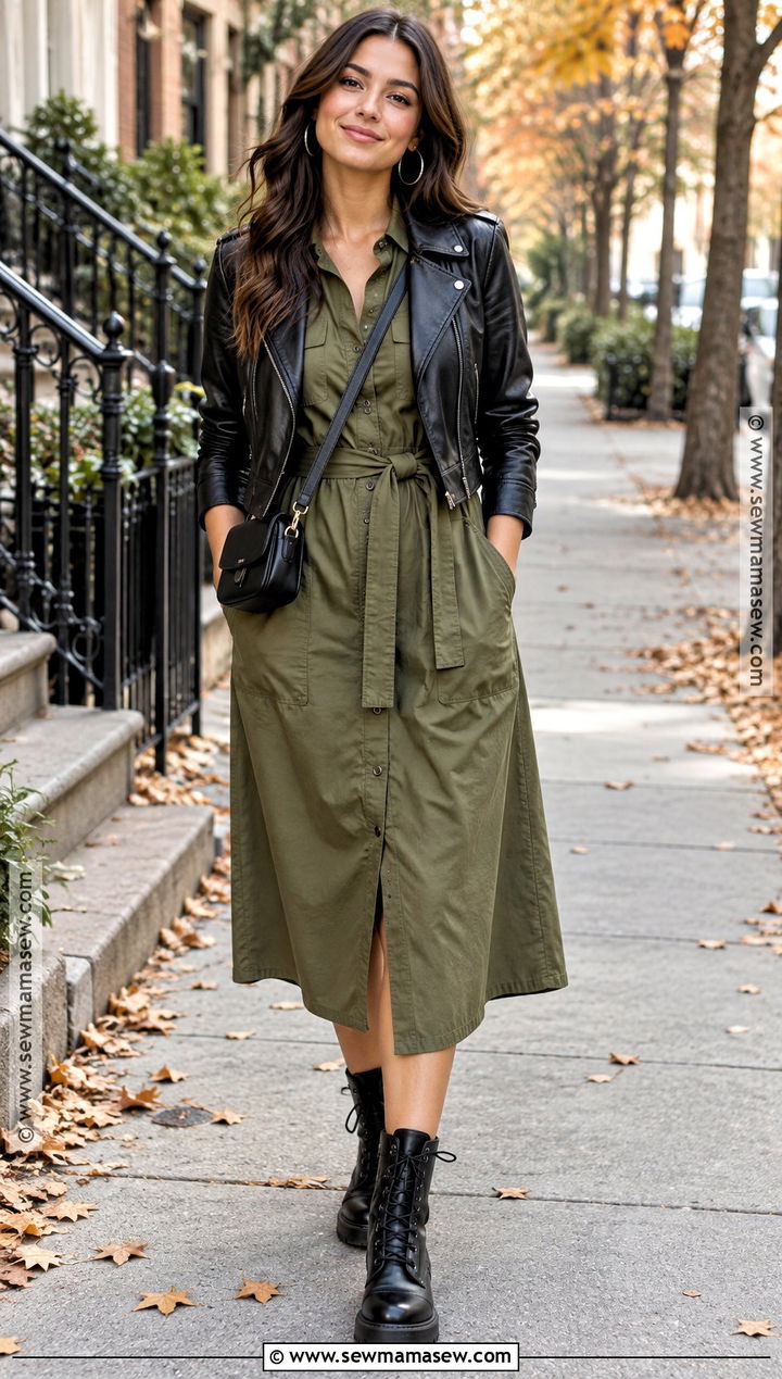 Olive Utility Fall Dress With Combat Boots - 15 Affordable Fall Dresses