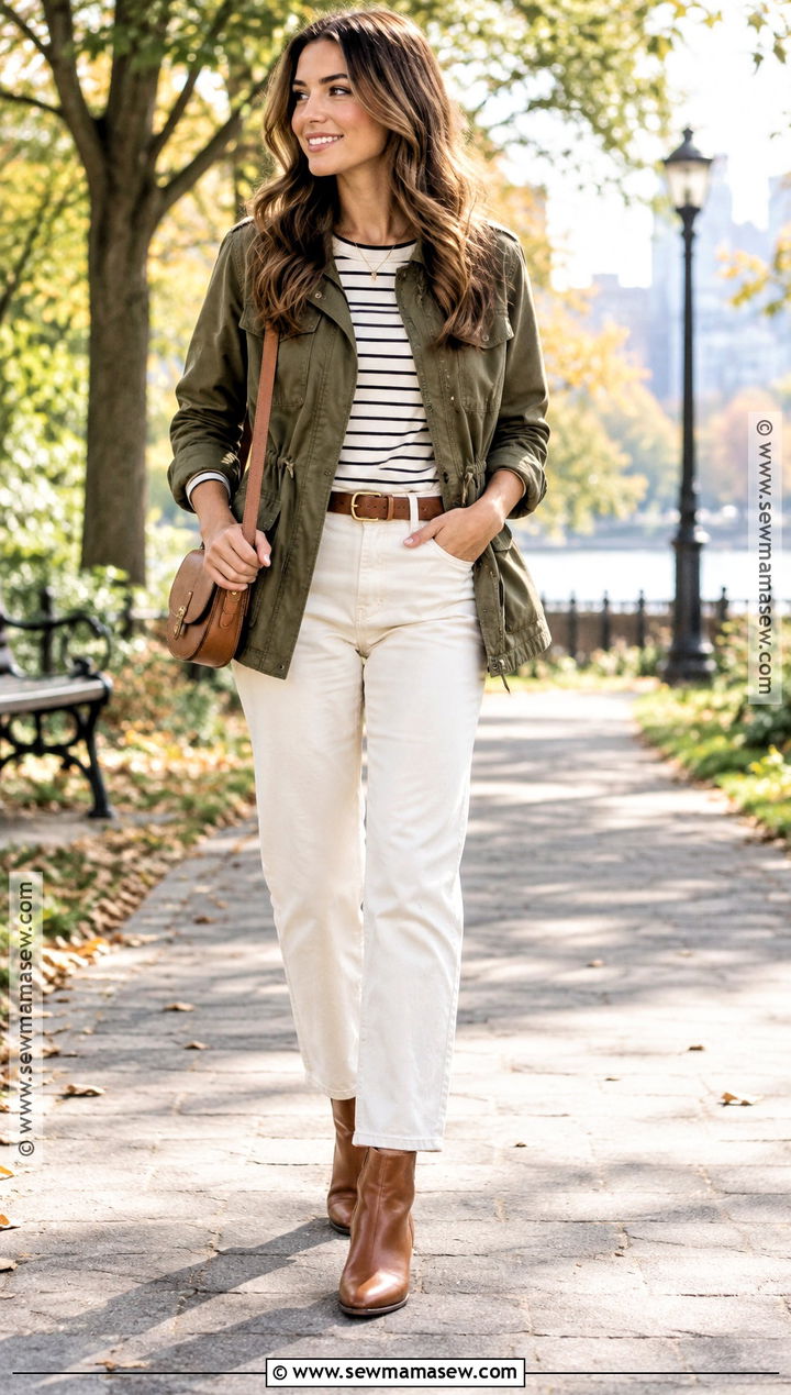 Olive Utility Jacket And Cream Jeans Fall Outfit - 25 fall outfit aesthetic ideas