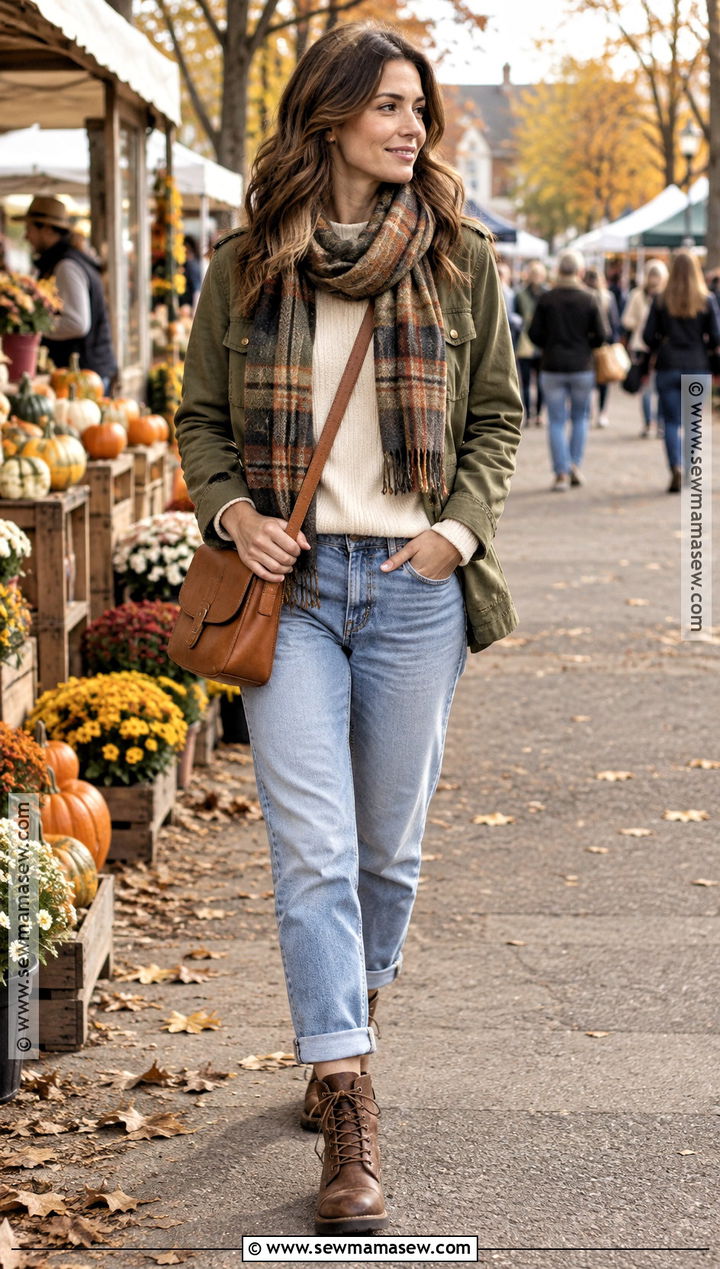Olive Utility Jacket And Light Blue Jeans Outfit - 20 light blue jeans outfit fall