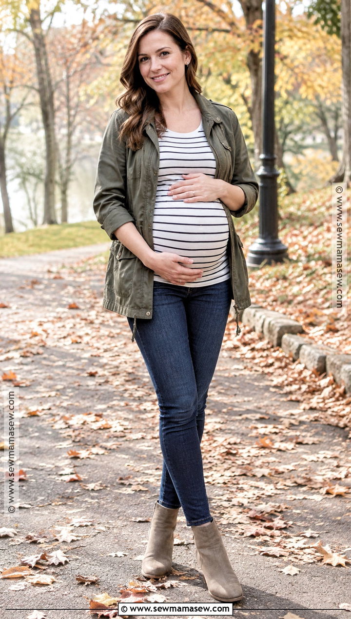 Olive Utility Jacket And Maternity Jeans Outfit - 15 fall maternity outfits for photoshoot casual