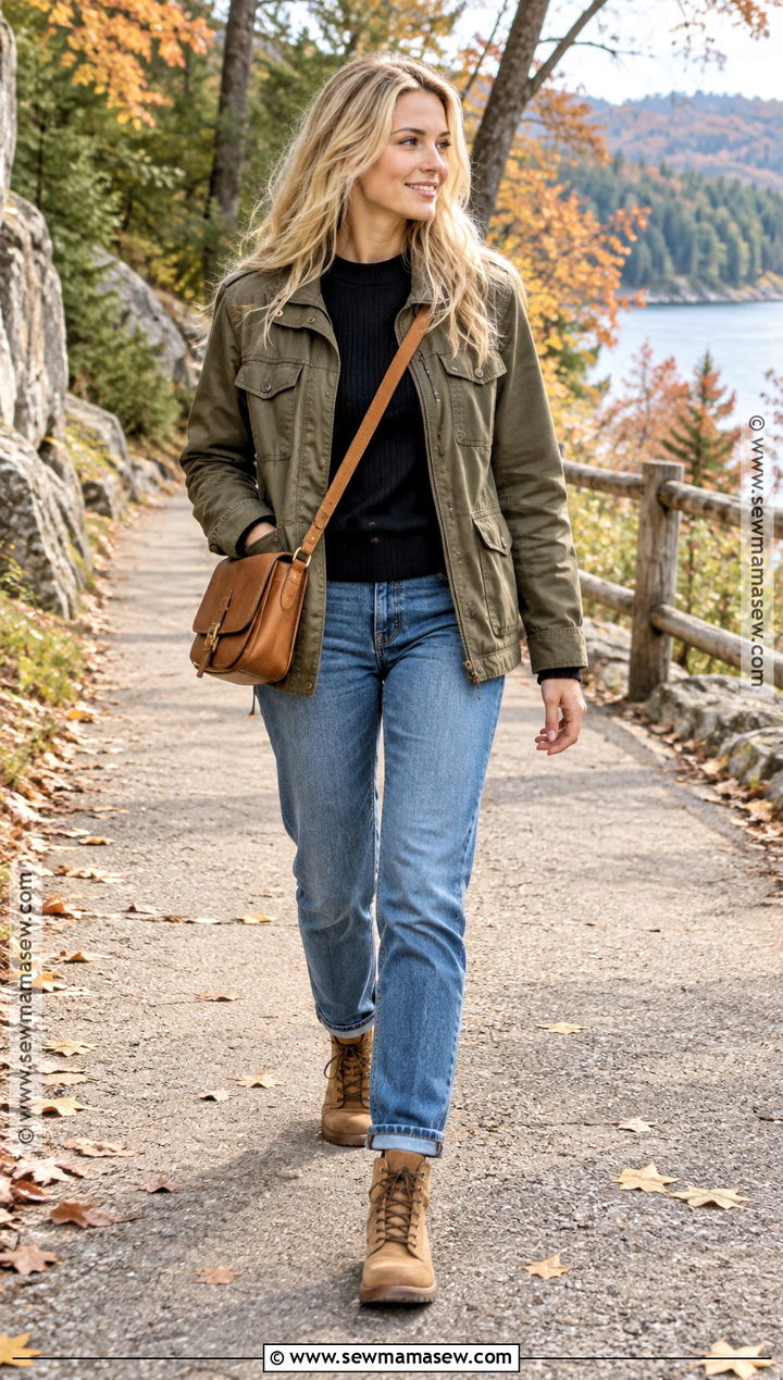 Olive Utility Jacket Outfit For Blonde Hair - 20 fall outfits blonde