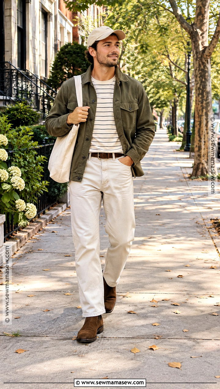 Olive Utility Jacket With Ecru Jeans and Boots - 20 fit inspo men autumn ideas