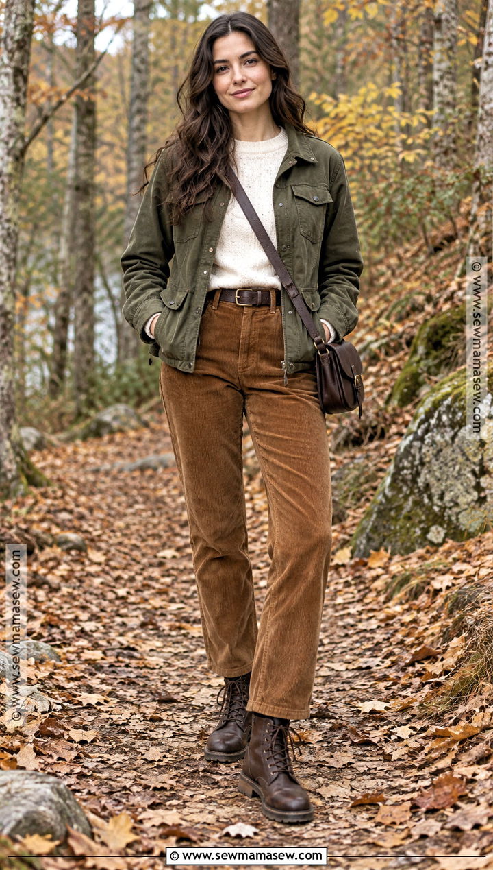 Olive Utility Jacket and Corduroy Pants Fall Photoshoot - 15 Cute Fall Outfits Photoshoot