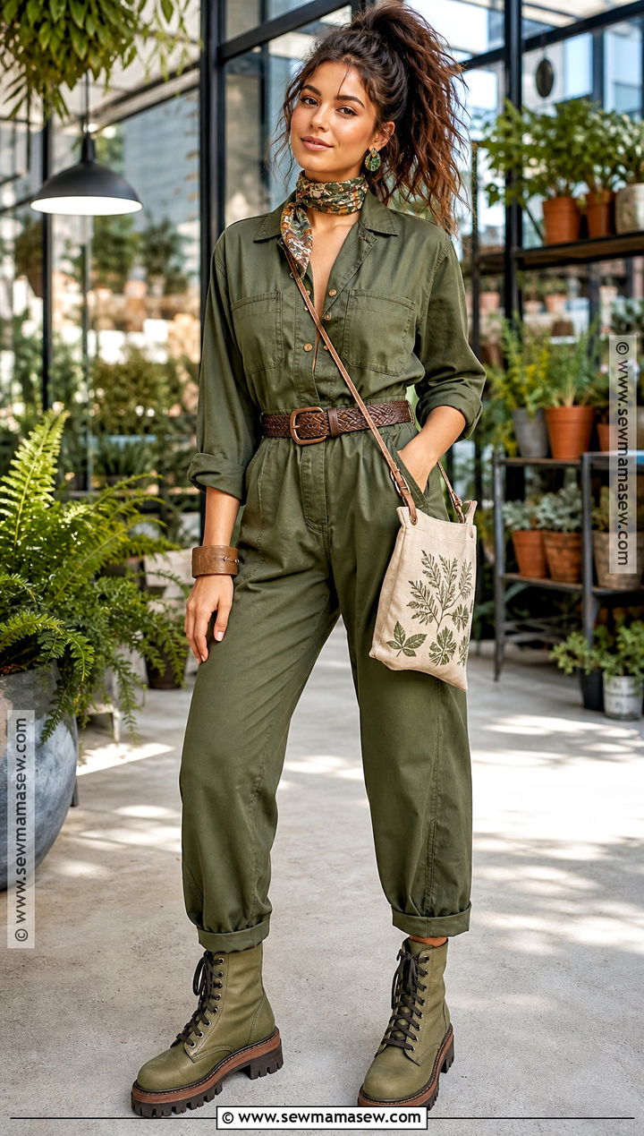 Olive Utility Jumpsuit Green Witch Outfit - 30 green witch outfit ideas