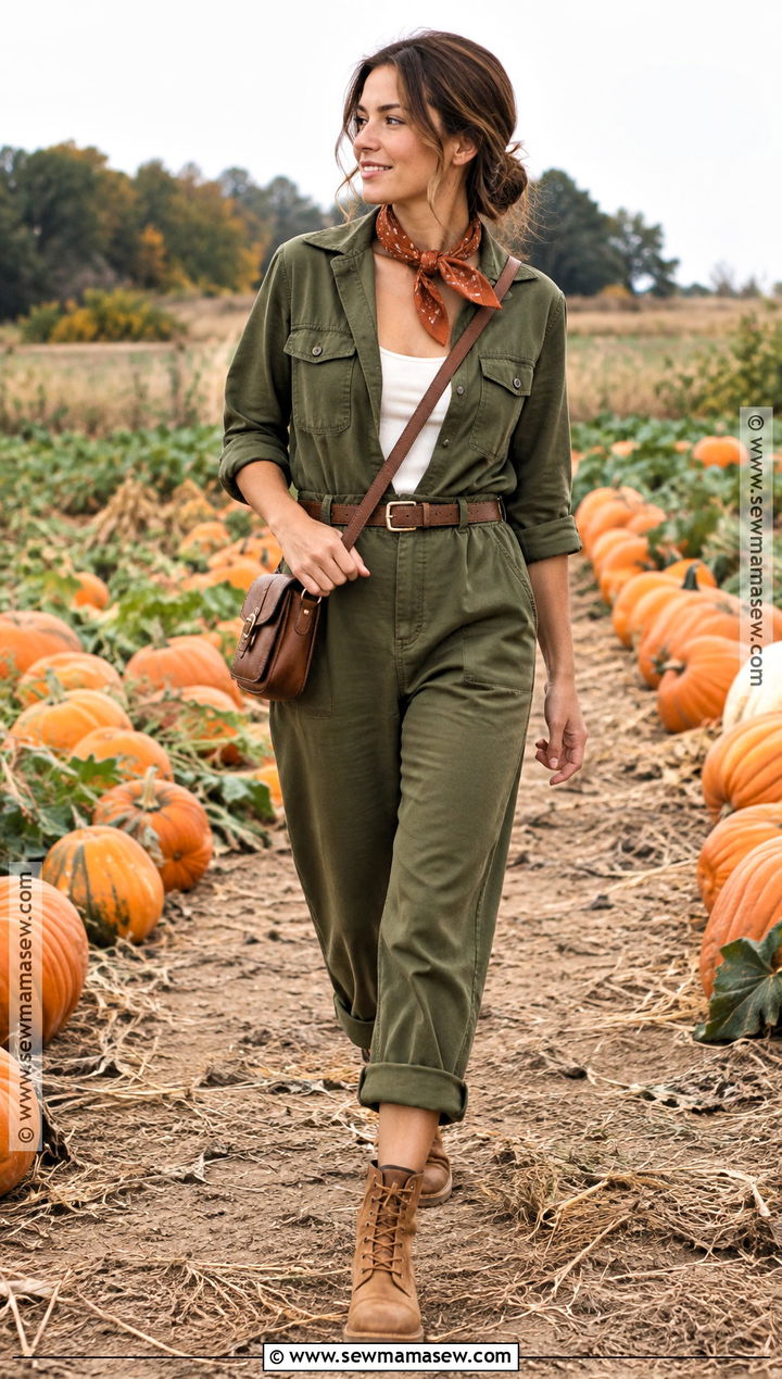 Olive Utility Jumpsuit Pumpkin Patch Outfit - 20 Pumpkin Patch Photoshoot Outfits