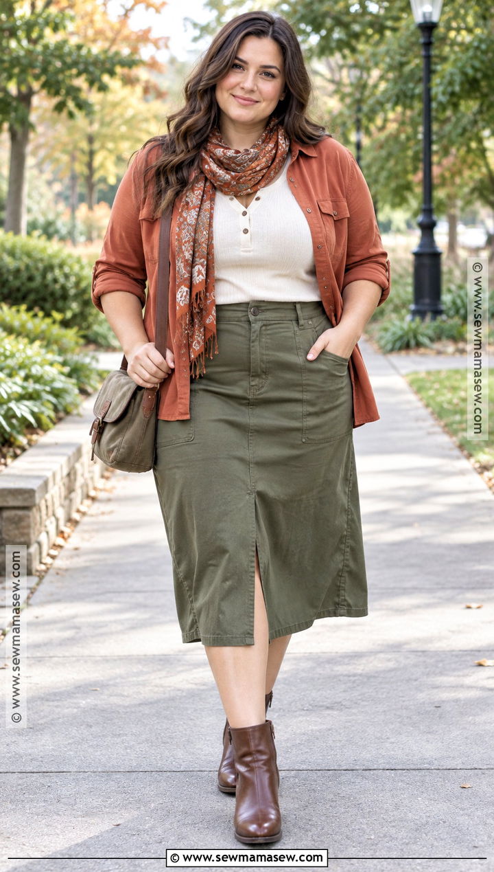 Olive Utility Skirt Autumn Outfit - 25 autumn skirt outfit ideas