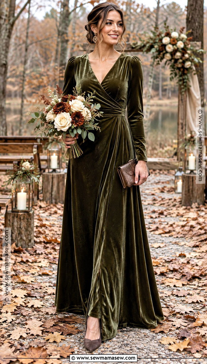 Olive Velvet Bridesmaid Dress - 15 Muted Fall Bridesmaid Dresses
