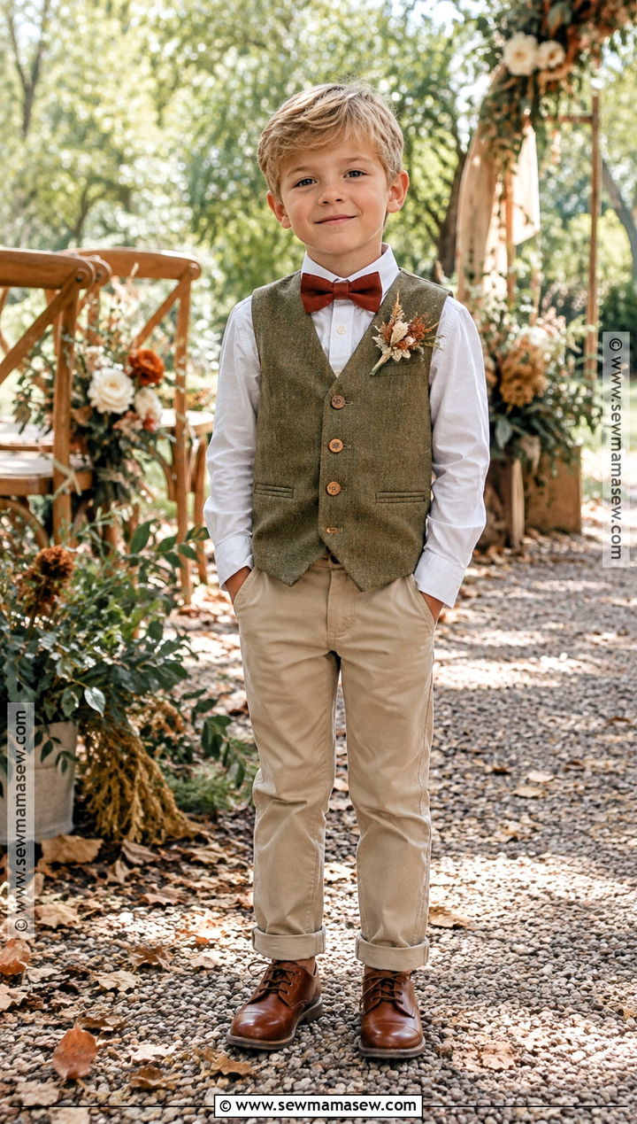 Olive Vest Ring Bearer Outfit - 20 fall ring bearer outfit ideas
