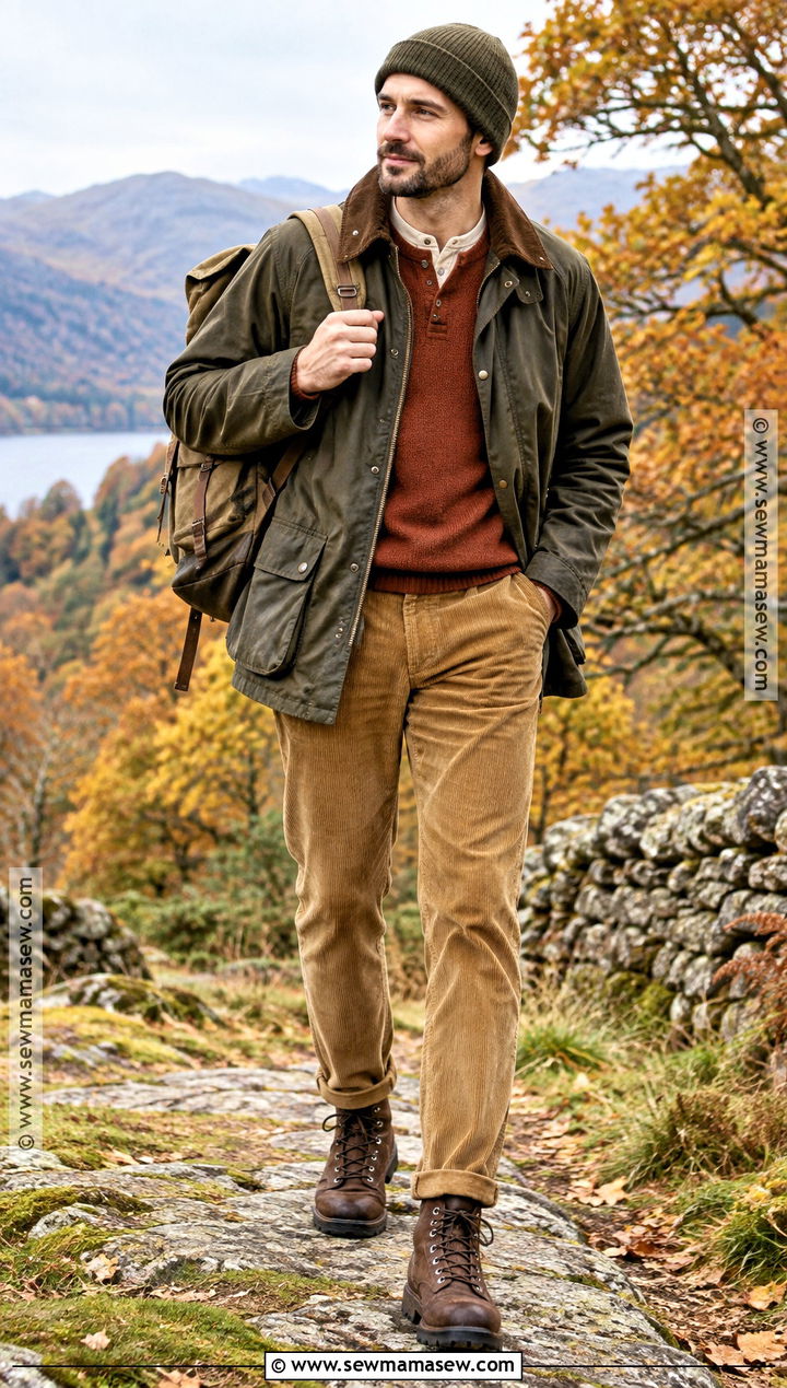 Olive Waxed Coat With Corduroy Pants - 15 autumn coat ideas for men