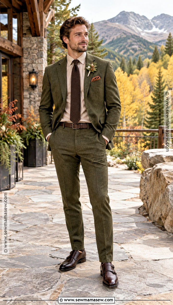 Olive Wool Fall Wedding Suit - 20 fall wedding suits groom attire ideas