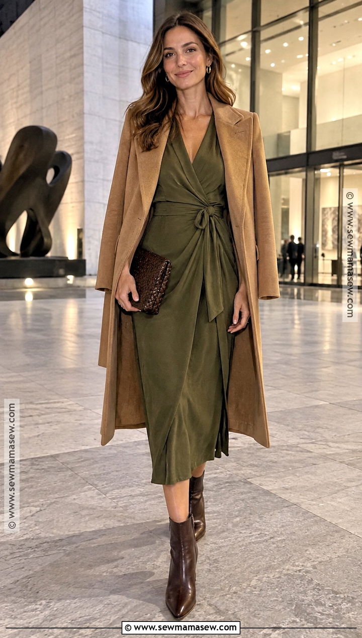 Olive Wrap Dress And Ankle Boots Fall Night Out Outfit - 20 fall night out outfit going out ideas