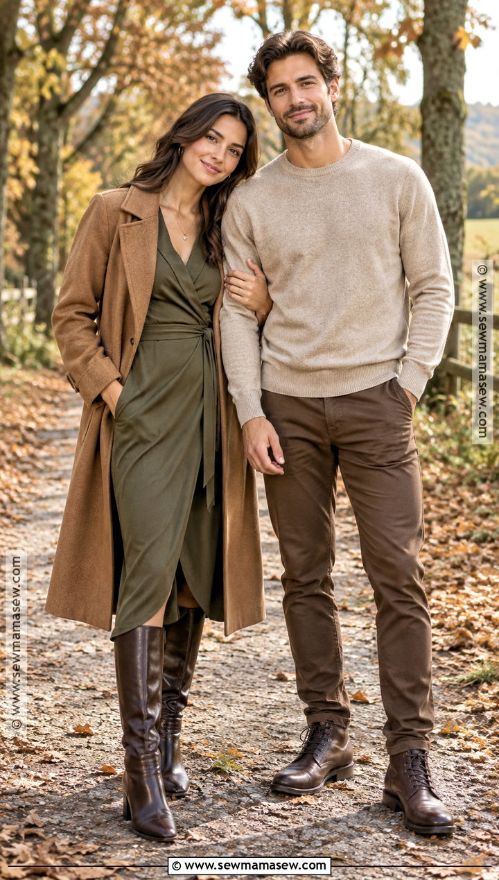 Olive Wrap Dress And Knee High Boots Engagement Outfit - 15 engagement photos outfits fall country