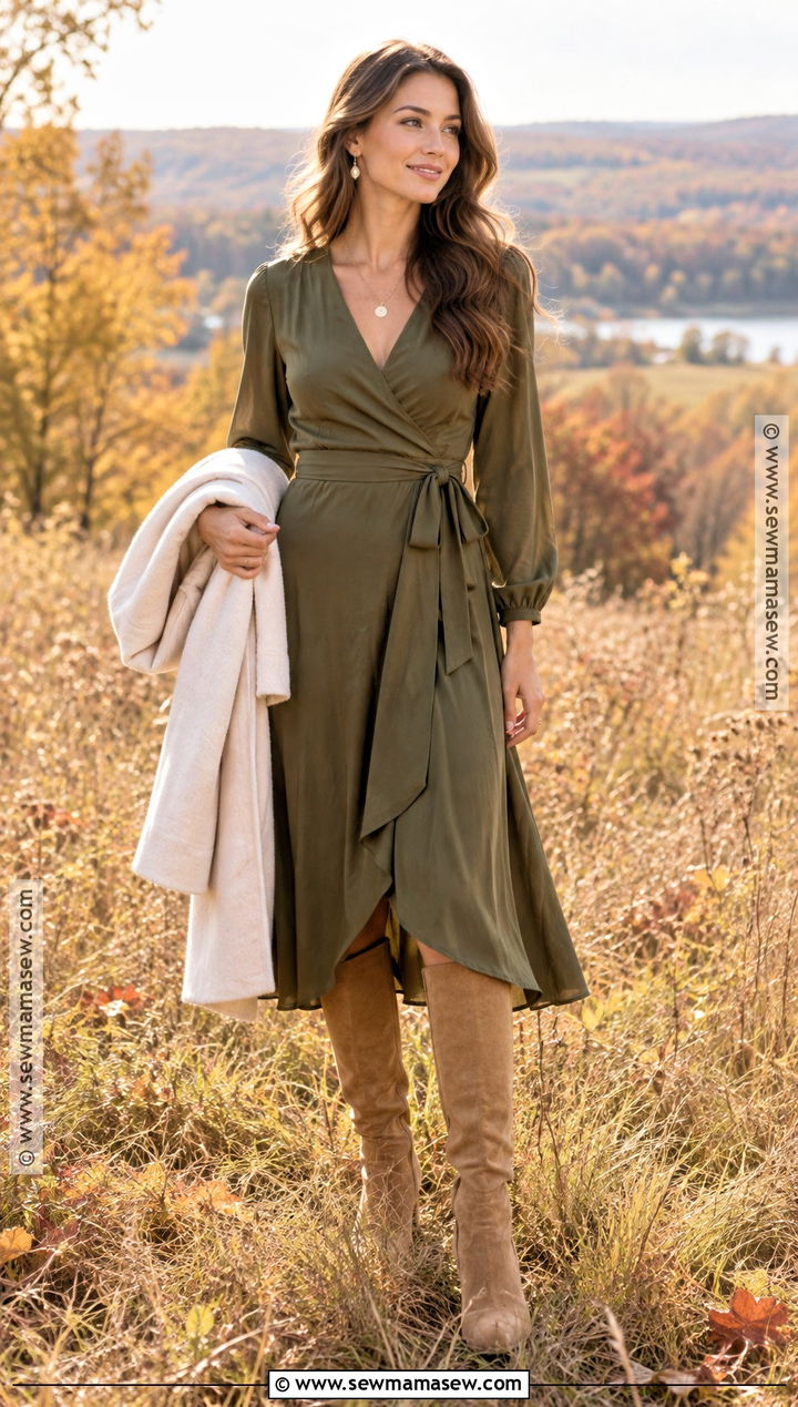 Olive Wrap Dress Fall Engagement Outfit - 20 fall engagement outfit ideas