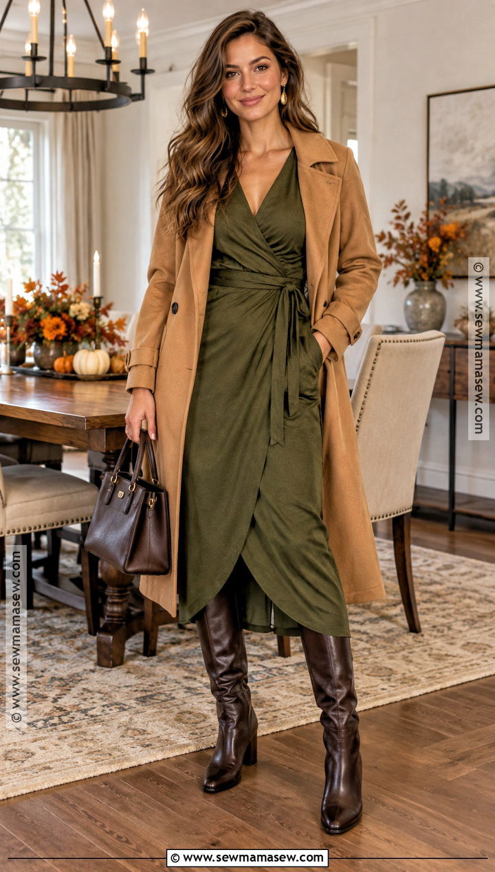 Olive Wrap Thanksgiving Dress Outfit - 20 Thanksgiving Outfits Women Dresses