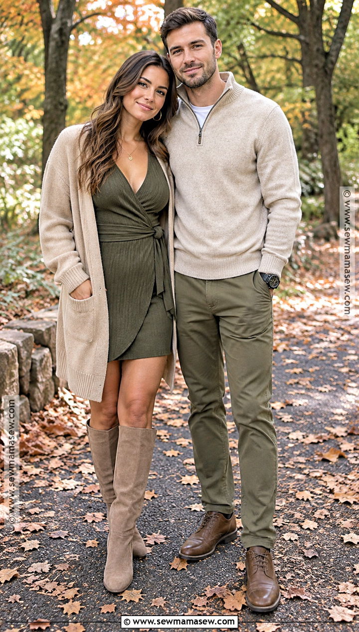 Olive and Beige Fall Couple Photo Outfits - 15 Fall Couple Photo Outfits Color Combos