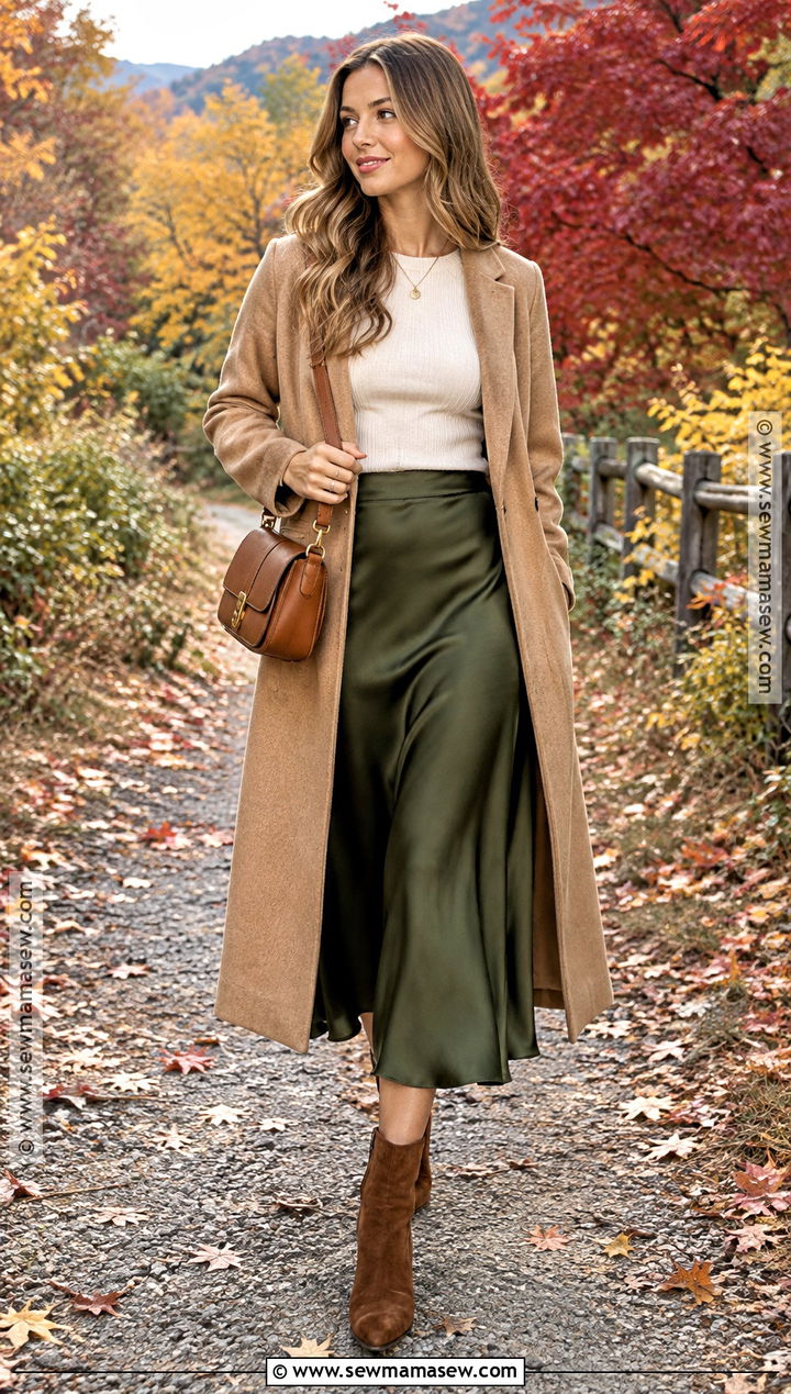 Olive and Camel Layered Outfit - 15 Fall Outfit Photoshoot Color Schemes Ideas
