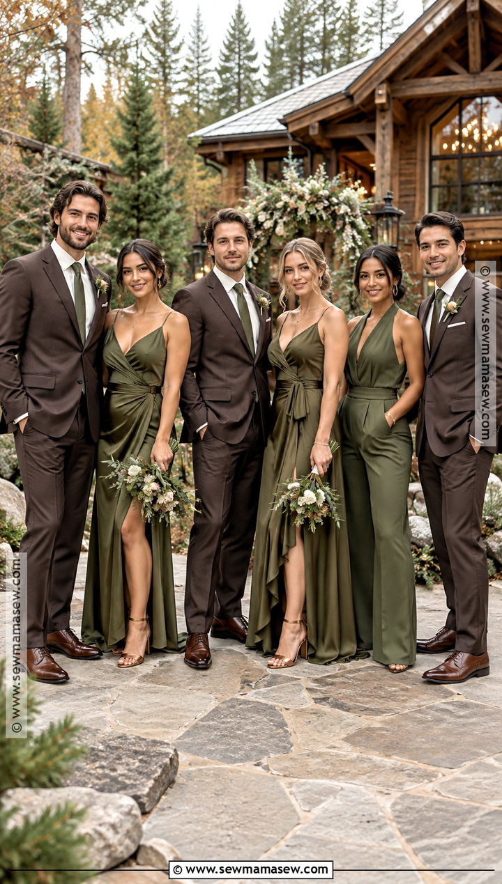 Olive and Espresso Wedding Party Attire - 15 wedding party attire color schemes fall ideas