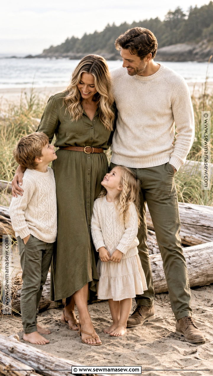 Olive and Oatmeal Fall Beach Family Outfit - 15 fall beach outfits for family pictures