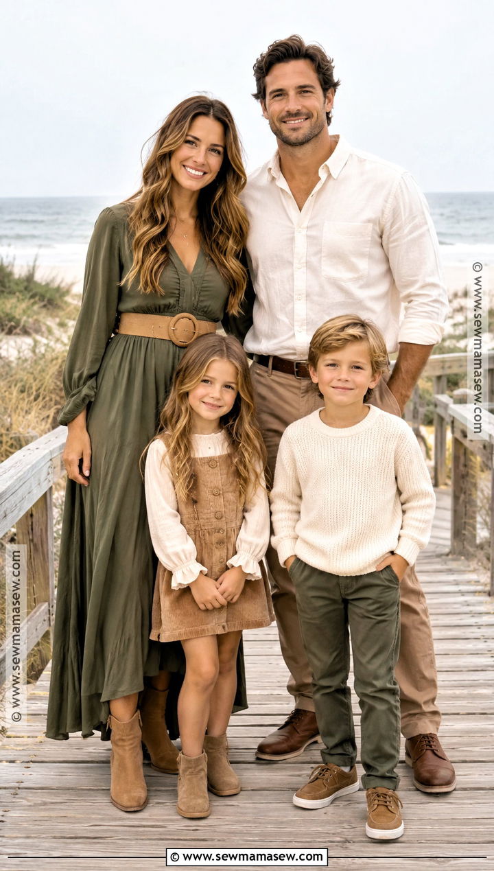 Olive and Tan Fall Beach Family Outfit - 15 fall beach photoshoot family outfits