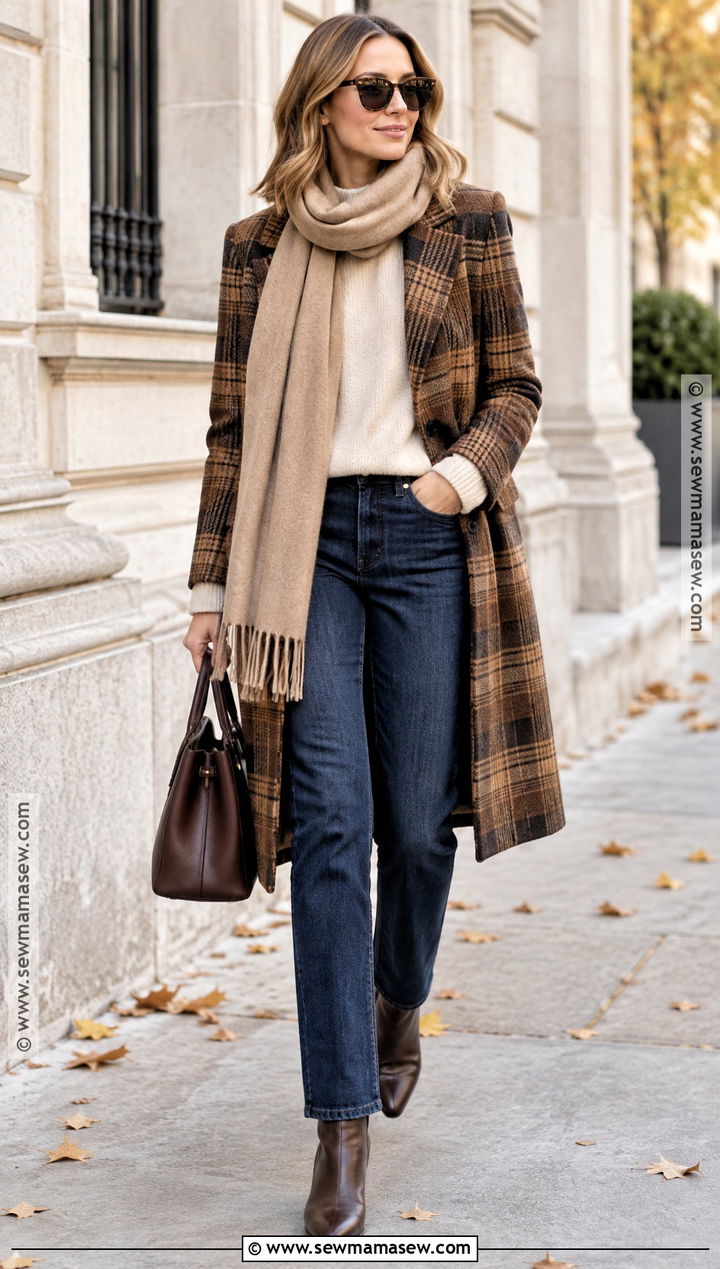 Olivia Palermo Plaid Coat And Jeans Outfit - 20 olivia palermo fall style ideas