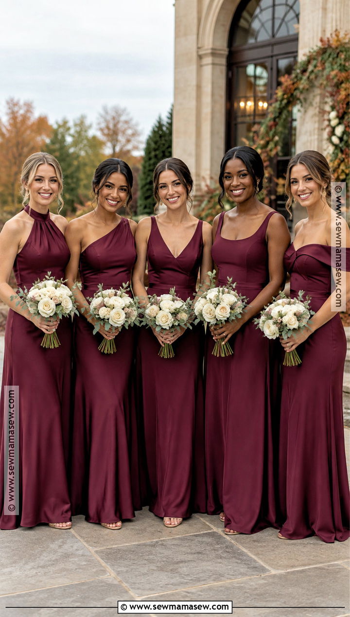One Color Different Neckline Bridesmaid Dresses - 15 fall mix match bridesmaid dresses