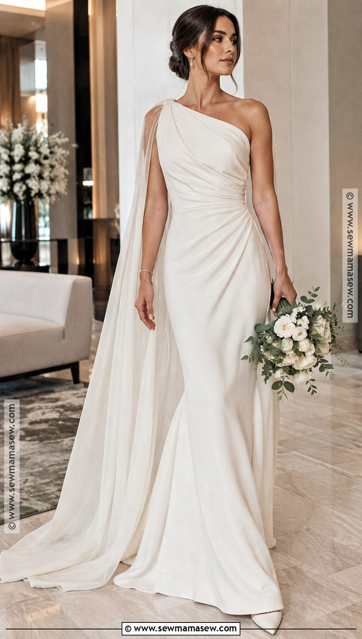One Shoulder Draped October Wedding Gown - 15 October Wedding Gowns