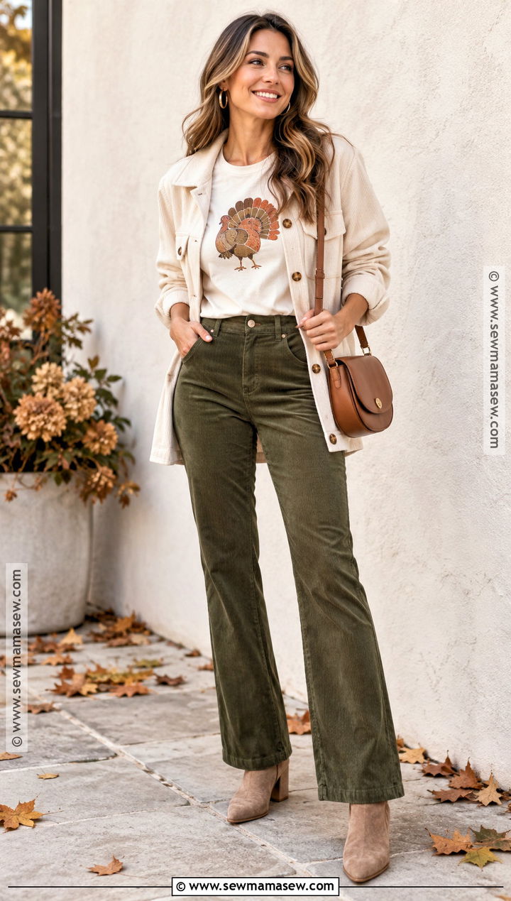 One Thankful Mama Shirt With Corduroy Pants - 15 mama thanksgiving shirt ideas