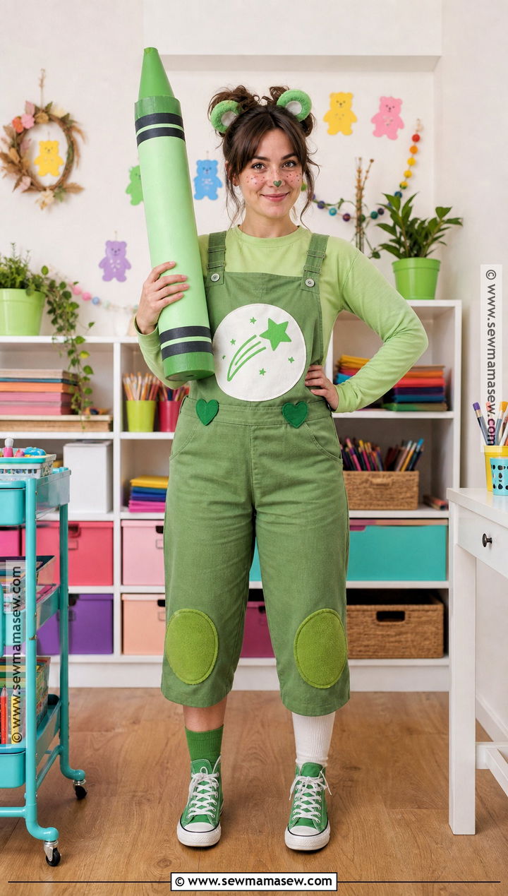 Oopsy Bear Costume With DIY Drawn Badge - 30 care bears halloween costume ideas