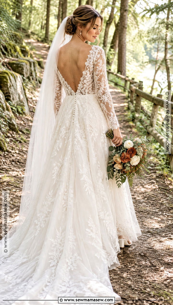 Open Back Lace Long Sleeve Wedding Dress - 15 rustic fall wedding dress lace long sleeve ideas