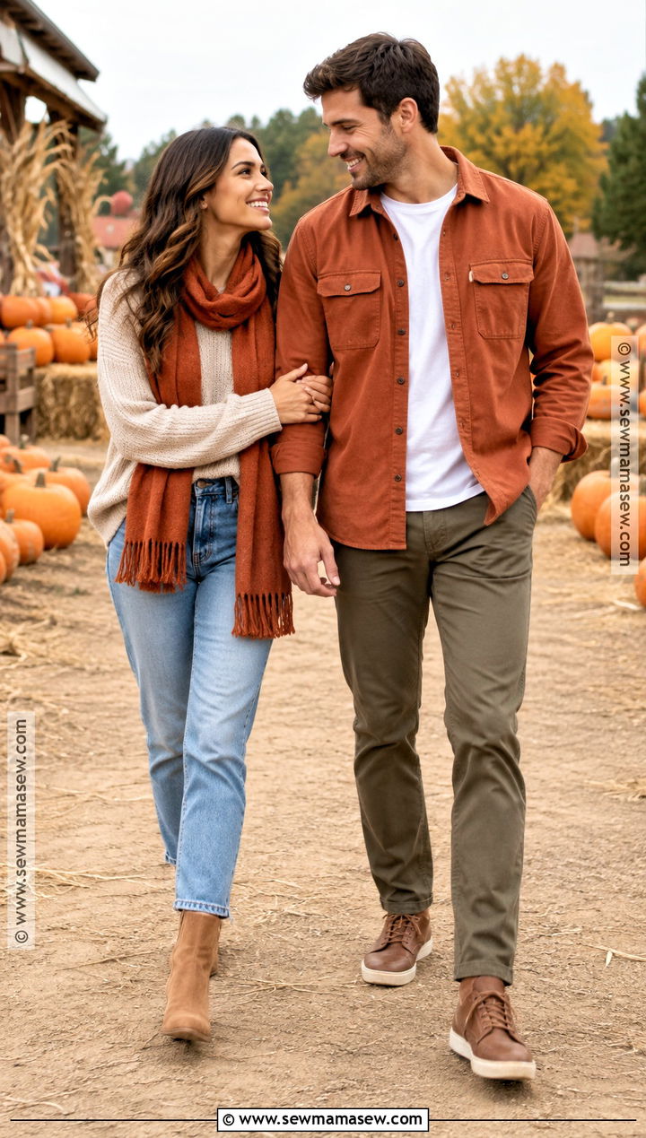 Orange Accent Pumpkin Patch Couple Outfit - 25 Pumpkin Patch Couple Outfit Ideas