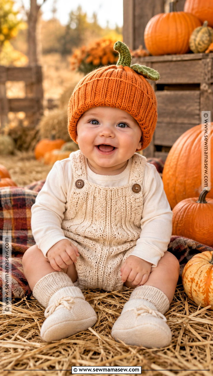Orange Baby Pumpkin Hat With Cream Knit Romper - 20 baby pumpkin hat ideas