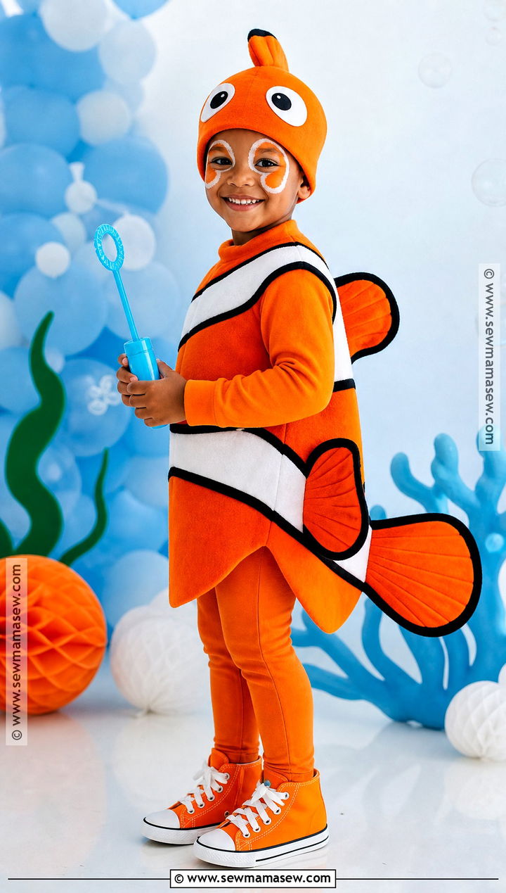 Orange Clownfish Costume With Striped Fins - 30 under the sea costume ideas