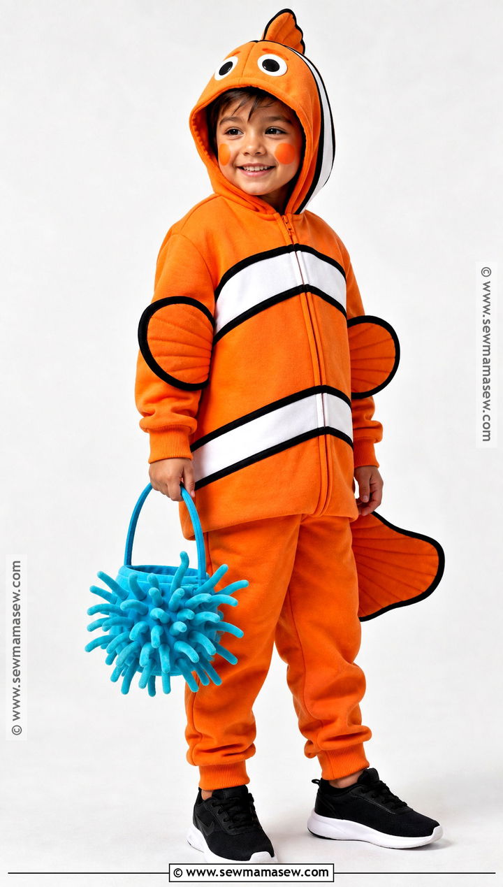 Orange Clownfish Costume With White Stripes - 30 fish costume ideas for kids