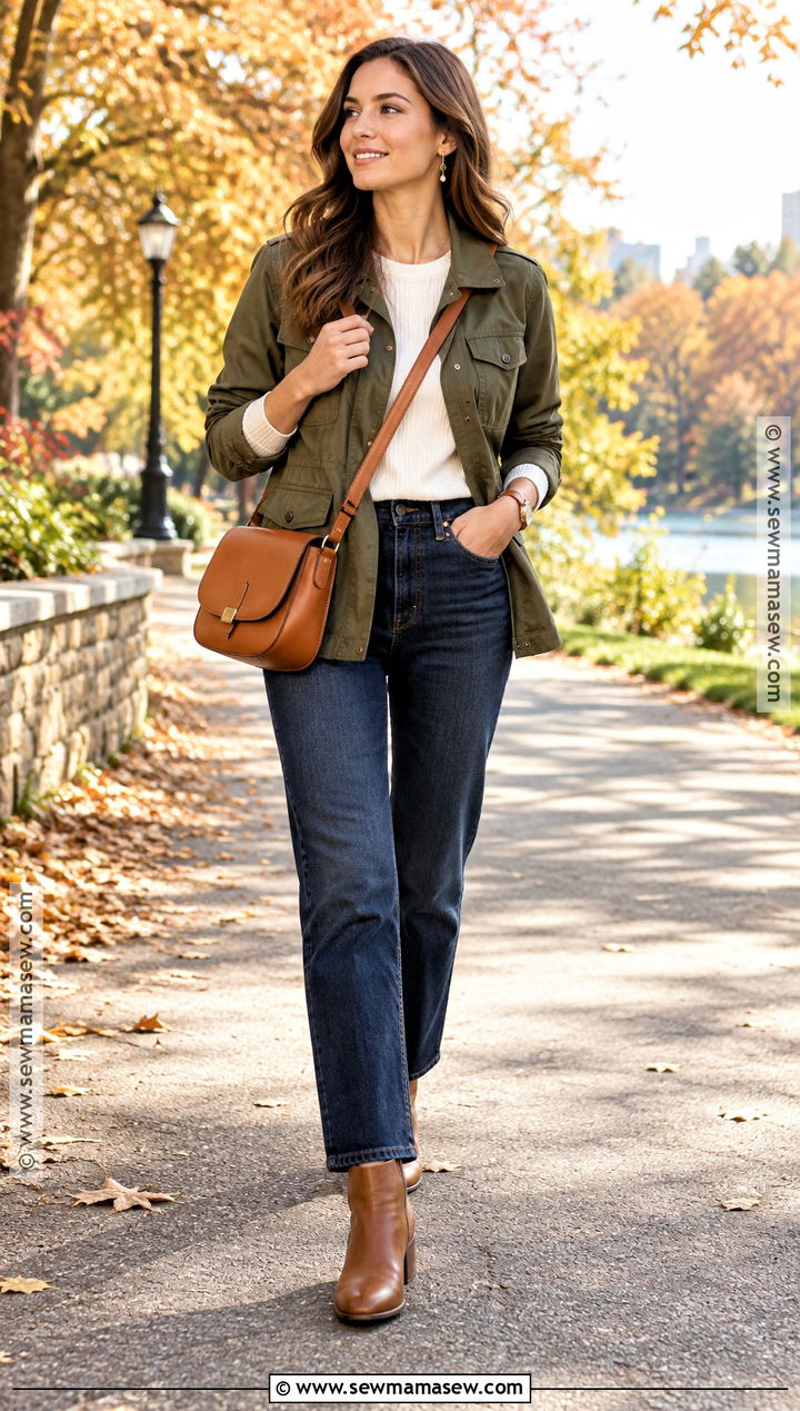 Orange Crossbody Bag With Olive Jacket Outfit - 15 Autumn Orange Fashion Accessories