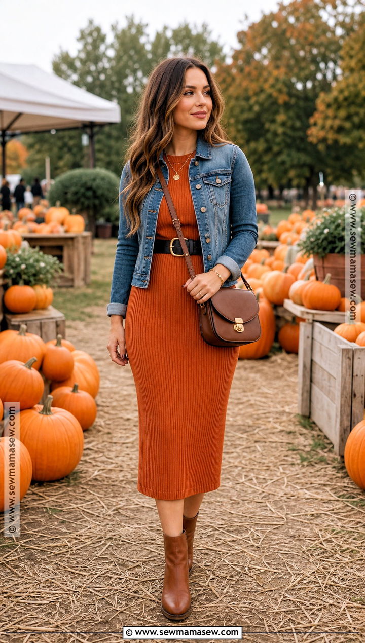 Orange Dress And Denim Jacket Halloween Outfit - 50 halloween outfit ideas